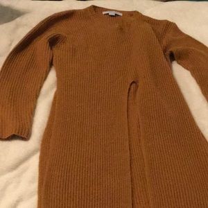 long cardigan split mustard yellow sweater